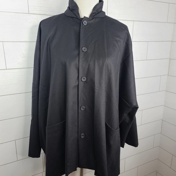 Eskandar Shirt Jacket Women's Suiting Wool Black Blouse Lagenlook Boxy Oversize - Picture 13 of 13